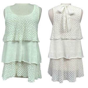 Anthropologie Sz L a'reve White Tiered Pucker Pullover Top Back Tie Sleeveless